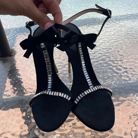 Giuseppe Zanotti Black Grosgrain Crystal Sandals Size 38